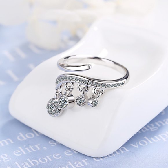Jewelry - *NEW Sterling Silver Diamond Drop Adjustable Ring